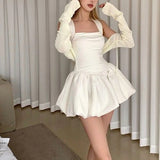 Elegant White Strapless Puffy Princess Dress Women's Summer Slimming High Waist A-Line Skirt Style Cleanfit No Brand Registered