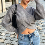 Pbong  New Autumn Winter Knitted Cropped Sweater Y2K Tops Women Long Sleeve Pullovers Sweater Legular Fashion Sweater Pull