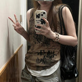 Pbong  American Streetwear Y2K Vest Strap Women's Trendy Loose Micro Elastic Subculture Pure Cotton Print Breathable Svel Top ...