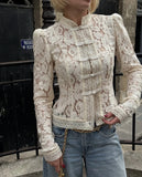 Tossy Summer Lace Printed Shirts Tops Female Hollow Out Fashion Commute Vintage See-Through Blouse Women's Lace Shrug Shirts New