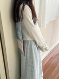 Autumn Winter Y2k Skirts Blue Plaid Woolen Vintage Plaid Lace Splicing Skirt High Waist Slimming A Word Long Skirt