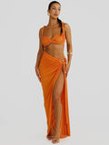 Summer Beach Sexy Two Piece Sets Women Strapless Crop Tops And Maxi Skirt Female Elegant Vacation Club 2 Piece Set
