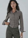 American Retro Slim Striped Shirt Fall Long Sleeve Harajuku Y2K Blouse Casual Vintage Female Streetwear Gothic Hip Hop New Tops