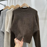 Women Sweater with Zipper Waist Long Sleeve Pullovers Zip Plain Knitted Jumper Teen-girl Fashion Fall Winter Y2K Outfit