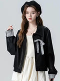Sweet Bow Pu Jacket Women Vintage Biker Loose Long Sleeve Coat Korean Casual Fall Winter Female Patchwork Retro Outwear New