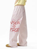 Pbong  Streetwear Women Plaid Wide Leg Pants High Waist Hip Hop Letter Loose Trousers Spring Summer Harajuku Bf American Vintage Pant