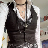 Gothic Retro Button Down Fit Jacket Vest Solid Aesthetic Vintage Fairycore Grunge Slim Tank Tops Sleeveless Punk Style Waistcoat