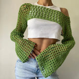 Pbong  New Harajuku Grunge Solid Slash Neck Women Crop Pullovers Y2k Aesthetic Knitted Sexy Sweaters Streetwear Hollow Out Autumn Tops