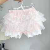 Personality Japanese All Match Lolita Girl Base Bottoms Spliced Korean Mesh Tiered Ball Design Short Pants Y2k Aesthetic Clothes