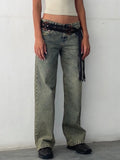 Straight-leg High Waist Jeans Women  New Leg Pockets Pants Y2k Long Denim Trousers Vintage Grey Washed Jeans