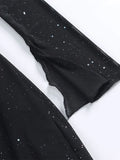 Pbong  Off Shoulder Full Sleeves Sparkly Dress Sexy Halter Mini Dresses For Women Party Night Blackless Slim Fit Vestidos Mujer
