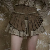 Fashion Heavy Vintage Ruched Skirt for Women Summer New High Waist Skirts Y2k Fake Two Piece All-match Faldas Mujer