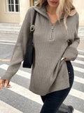 High Collar Zipper Long Pullover Knitted Sweater Autumn Winter Fashion Warm Cozy Knitwear for Women