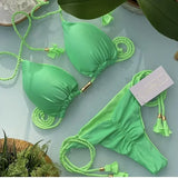 Women's Bikini New Special Fabric Solid Color Rope Swimsuit Multicolor