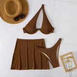 3 Pieces One Shoulder Bikinis Push Up Swimsuit & Beach Skirt Swimwear Women Bathing Swimming Suit Female Summer Beachwear