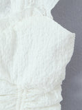 Pbong  Summer French Solid All Match Sweet V Neck Sleeveless Slim Waist Folds Lace-up Dresses