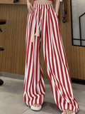Pbong  Casual Striped Wide Leg Pants Women High Waist Elegant Korean Straight Trousers Vintage Lace Up Female Spring Loose Pants