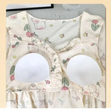 Pbong  Spring Autumn New With Chest Pad Nightgown Women Sleeping Dress Cotton Princess Sleepwear Pajamas Nightie Casual Home Clothes