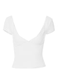 Fairy Coquette Y2K Vintage Skinny T-Shirt Sexy Low Cut V Neck Crop Top Korean Elegant Chic Women Slim Fit Tees Streetwear