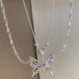 Y2K Butterfly Necklace for Women Girls New Trendy  Silver Color Crystal Pendant Clavicle Chain Necklaces Fashion Party