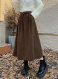 Pbong  High Waist Midi Skirt Autumn Winter Hot Sale Of The Season New Style Versatile Long Skirt A- Line Pure Color Polyester Commute..