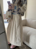 Japanese Style Long Skirt Women Vintage Harajuku Thick Skirt Autumn Winter Solid Streetwear A-line Skirts Aesthetics