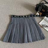 High Waisted Pleated Mini Skirt with Chain Belt Built-in Shorts School Teen-girl Short Skirt Women 90s Y2K Outfit