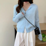 Fuzzy Sweater Hoodie Zip-Up Mohair-Knit Cardigan Women Long Sleeve Hooded Crop Top Knitwear Fall Winter Teen-girl Y2K Outfit