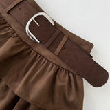 Tiered Ruffled Mini Skirt with Belt Built-in Shorts Thick Wool High Waisted Short Skirt Women Teen-girl Autumn Winter Y2K Outfit