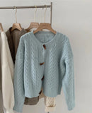 Cable Knit Cardigan with Toggles Round Neck Button-down Sweater Jacket for Women Autumn Winter Cosy Warm Knitwear Vintage Outfit