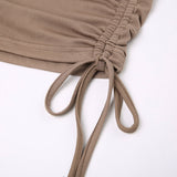 Khaki Drawstring Skinny Hooded Mini Dress