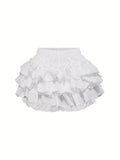 Pbong  Kawaii Women's Cute Fashion Multi-Layer Ruffle Skirt Pants, Suitable For Gatherings, Birthdays And Occasions