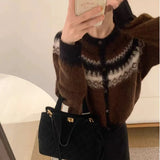Button Up Fair Isle Sweater Cardigan Soft Knit Sweater Jacket Geometric Print Cozy Knitwear Teen-girl Fall Winter Vintage Outfit