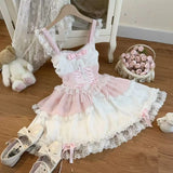 2000s Harajuku Vintage Lolita Dress Y2k Lace Strap One Piece Dress Korean Japan Style Kawaii Sweet Sleeveless Short Party Dress
