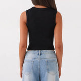 Women Tank Tops y2k Clothing Summer Solid Color Round Neck Sleeveless Button Down T Shirts Vest 2000s Aesthetic Clothes