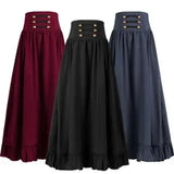 Pbong  Vintage Renaissance Pleated Maxi Corset Button Skirt Women A Line Costume Victoria High Waist Gown Big Swing Floor Ruffle Skirt