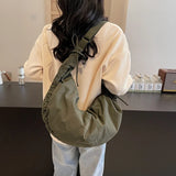 Chic Soft Nylon Crossbody Bag with Gathered Strap Casual Drawstring Crescent Shoulder Purse for Women Everyday Large Tote Bag