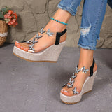 Pbong  Fashion Comfortable Best Women's Sandals Rhinestone Butterfly Open Toe Wedge Heel Summer Beach Casual Party Shoes for Ladies