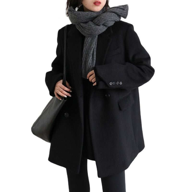 Women Wool Blend Coat Solid Mid Long Woolen Blazer Thick Warm Blouse Women's Overcoat Office Lady Tops Autumn Winter