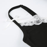 Black Strap V Neck Split Bow Dress