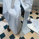 Jmprs Striped Patchwork Pants Women Korean Belt High Waist Straight Trousers Casual Loose Elegant Female Fashion Wide Leg Pants