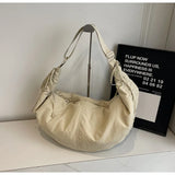 Chic Soft Nylon Crossbody Bag with Gathered Strap Casual Drawstring Crescent Shoulder Purse for Women Everyday Large Tote Bag