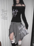 Japanese Style Harajuku Striped Skirt Women Vintage Gothic Y2k Grunge Mini Skirt Punk Irregular Streetwear Short Skirts