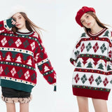 Christmas New Fashion Atmosphere Contrast Color Sweater Men And Women Couples Pullover Sweater Casual Joker Loose Top Tide Brand