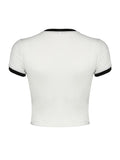 Side Stripe Short Sleeve Bow Cute O Neck Short Sleeve White T-Shirt Women 2000s Preppy Summer Tops