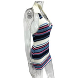 Sexy constrast color striped halter short dress y2k aesthetic euramerican all match slim bodycon clothes punk temperament dress