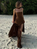 Elegant Strapless Sexy Maxi Dress For Women Gown With Scarf Off-shoulder Sleeveless Backless Split Beach Long Dress