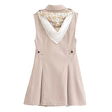 Fashion Square Scarf Windbreaker Tank Dress Retro Street Double Breasted Spring Summer Dress Khaki Female Clothing New