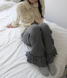 Korean Casual Women Knitted Ruffles Flare Pants Vintage Simple Fashion All Match Wide Leg Trousers Y2k Grunge Mujer Pantalones