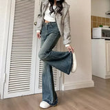 Hong Kong Style Fringe Loose-fit Bootcut Jeans Women's High-waisted Vintage Slimming American Style Bell-bottom Pants